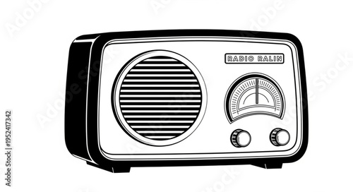 Vintage Radio Illustration - Classic Communication Device with Speaker and Tuning Dial.