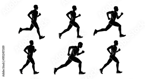 Runner Silhouette Sequence: Male Athlete Motion Study for Sports and Fitness