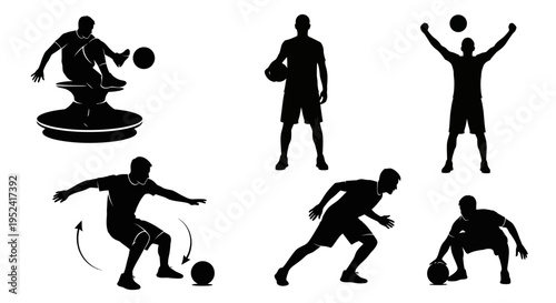 Soccer Player Silhouettes: Action Poses of Football Athlete