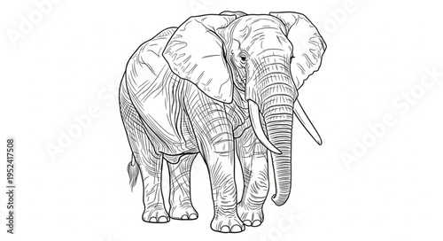 Detailed Line Art of a Majestic African Elephant.