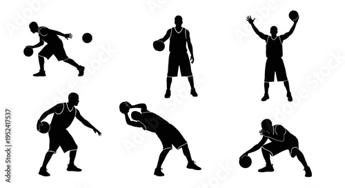 Basketball Players Silhouettes Collection: Action Poses