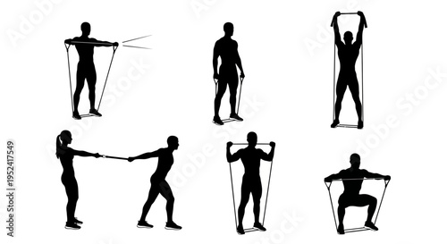 Fitness Silhouettes: Diverse Exercises with Resistance Bands