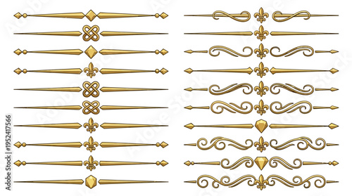 Collection of Ornate Golden Dividers and Borders, Victorian Style Decorative Elements for Design