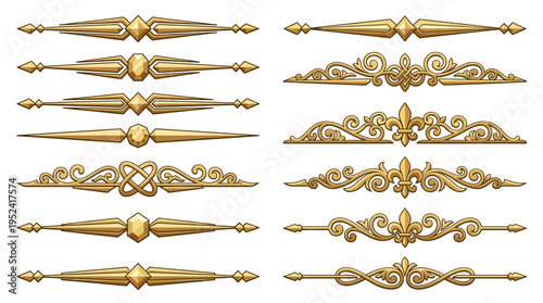 Luxurious Gold Ornate Decorative Dividers and Elegant Flourish Design Elements for Classic Graphic Projects and Royal Invitations