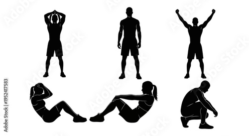 Fitness Silhouette Set: Exercise, Workout, Training Poses