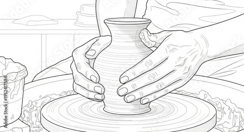 Hands Shaping Clay on Pottery Wheel - Artistic Craftsmanship.