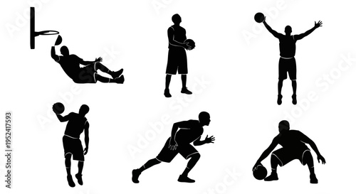 Basketball Player Silhouettes: Action Poses Collection
