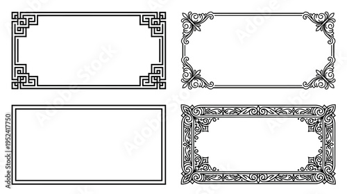 Ornate Rectangular Frames with Decorative Borders and Corner Accents