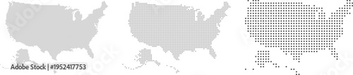 USA Map Dotted Pattern Set, United States Halftone Dot Map Vector Collection