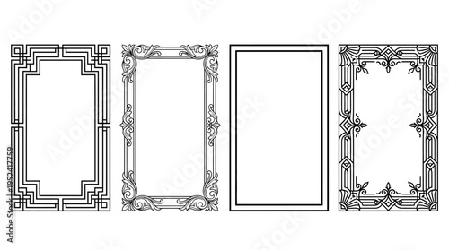 Intricate decorative frames set with elegant vintage borders, perfect for antique graphic design projects and sophisticated document layouts