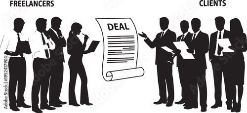 Freelancers and clients negotiating a business deal agreement contract