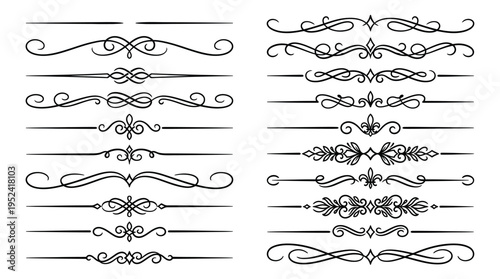 Ornate Black Calligraphic Design Elements and Decorative Text Dividers for Classic Invitations and Elegant Document Layouts