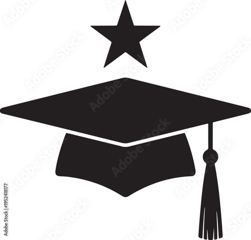 Black graduation cap and star symbol 