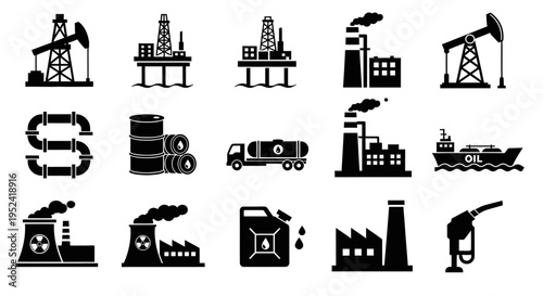 Set of 15 industrial icons vector isolated on White Background