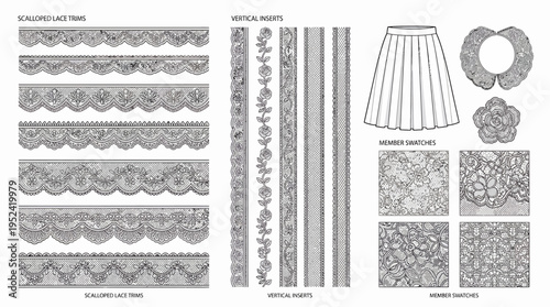 Lace Patterns Elegant Scalloped, Vertical, and Floral Designs for Crafts