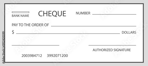 Cheque simple bank blank template vector illustration