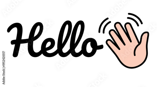 Hello Waving Hand Icon with Wavy Lines, Expressing Friendly Greeting and Welcome