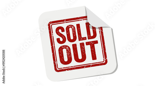 Sold Out Stamp - Red Grunge Text on White Square Label with Curled Corner
