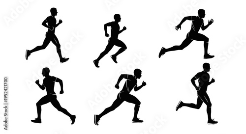 Runner Silhouettes: Dynamic Motion Sequence of Athletic Man Running