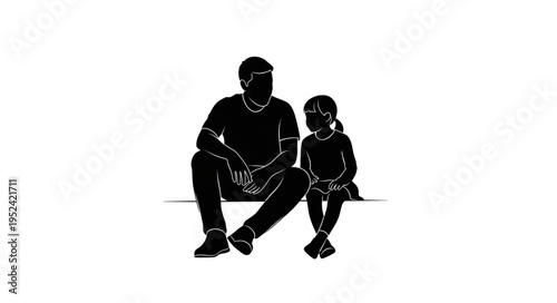 Silhouette of a Father and Daughter Sitting Together in Monochrome.