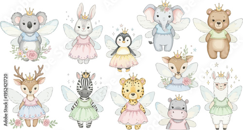 Cute cartoon set of funny animals pattern