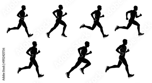 Runner Silhouette Sequence: Athletic Male in Motion, Sports Training, Fitness Exercise