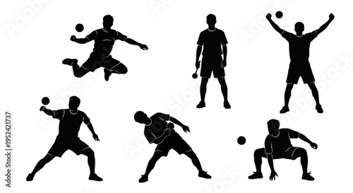 Silhouette Athletes Playing Ball, Sports Action Poses