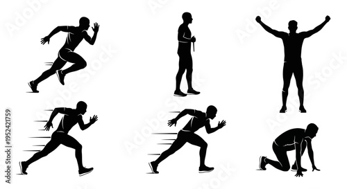 Runner Silhouettes: Sprinting, Starting, Winning Poses Collection