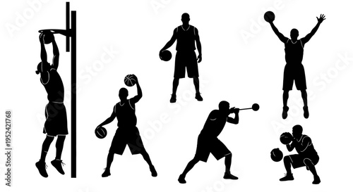 Basketball Player Silhouettes: Dunking, Shooting, Dribbling, and Playing