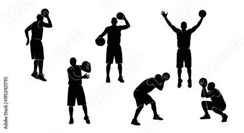 Basketball Player Silhouettes: Action Poses Collection