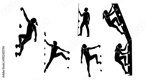 Silhouette Climbing Wall - People Bouldering and Rock Climbing