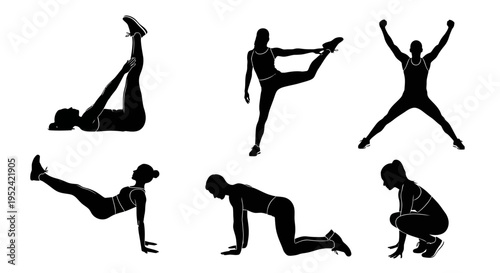 Fitness Silhouette Collection: Diverse Workout Poses for Health and Exercise