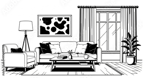 Elegant Living Room Interior Design with Comfortable Furniture and Decor.