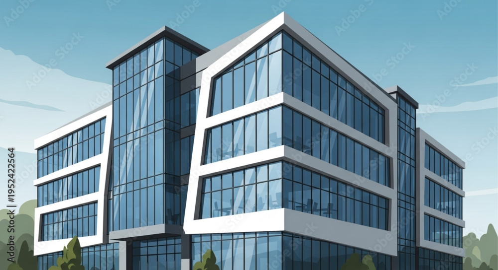 Obraz premium Modern Office Building with Glass Facade and Unique Architecture.
