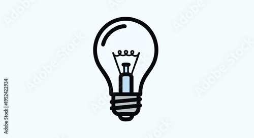 A simple, cartoon-style illustration of a lightbulb. The bulb is outlined in black, with a spiral filament inside. The base is also black