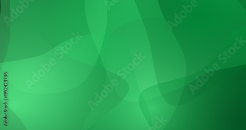 Green abstract background with smooth translucent wavy shapes and soft light