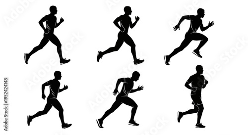Runner Silhouette Sequence: Male Athlete In Motion, Running Poses