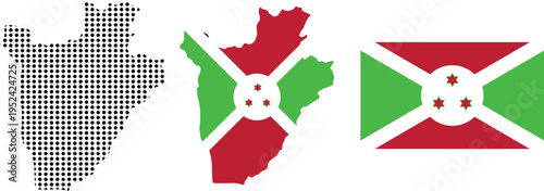 Burundi Map Halftone Pattern and Burundi Flag Map with National Flag Vector Illustration