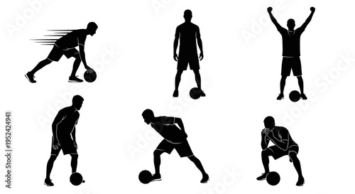 Soccer Player Silhouettes: Action Poses and Victory Celebration