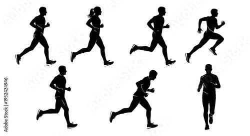 Runner Silhouettes Collection: Male and Female Athletes in Motion