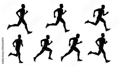Runner Silhouettes: Dynamic Motion Sequence of Athletic Male Jogging