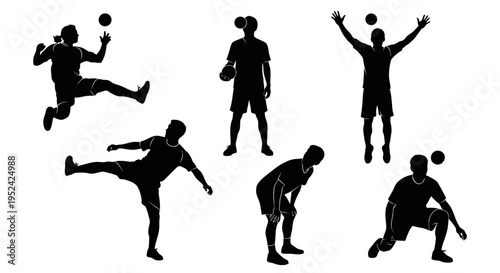 Soccer Player Silhouettes: Action Poses and Ball Control