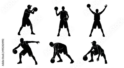Basketball Player Silhouettes: Action Poses Collection