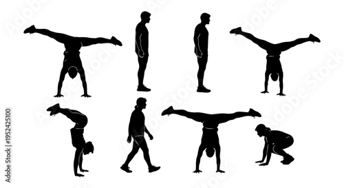 Silhouette of Athlete Performing Gymnastics and Calisthenics Poses