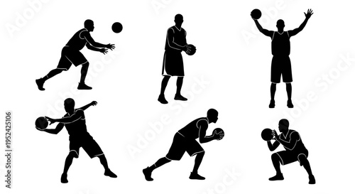 Basketball Player Silhouettes Set: Action Poses