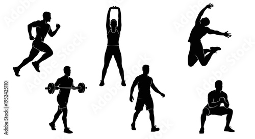 Silhouette Collection of Diverse Fitness Activities and Exercises