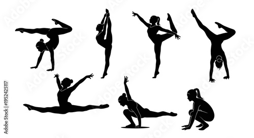 Gymnastics Silhouettes: Diverse Poses of Female Athletes in Dynamic Movements