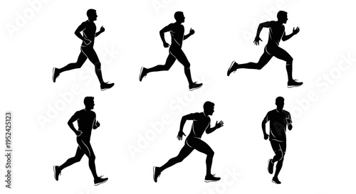 Runner Silhouette Set: Dynamic Poses of Athletic Man in Motion