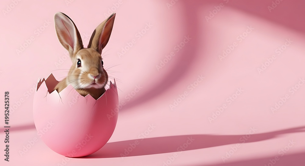 Obraz premium Easter bunny emerging from pink chocolate egg