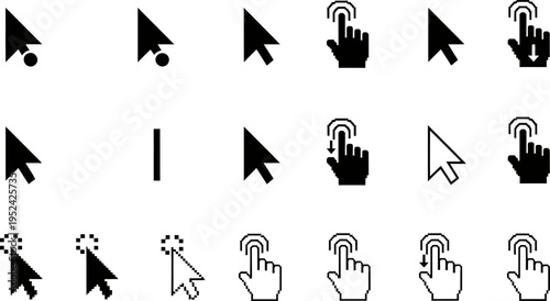 mouse cursor icon set, mouse click icon, arrow cursor, hand pointer icon, clicking cursor, hover cursor, drag cursor, select cursor, pixel cursor icon, pixel art cursor, retro cursor, 8bit cursor, 16b